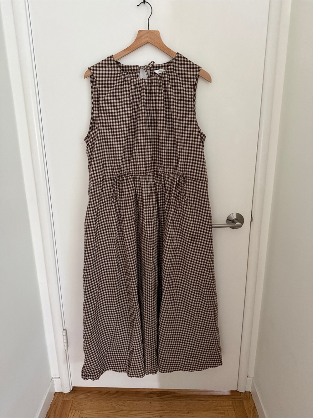 Sleeveless Brown Gingham Midi Dress